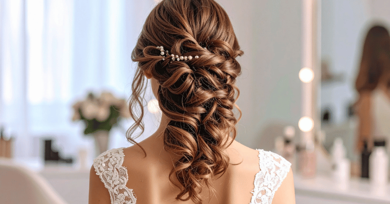fryzury na jesień 2025 – eleganckie upięcie z lokami i ozdobą, Willowa Beauty Lublin